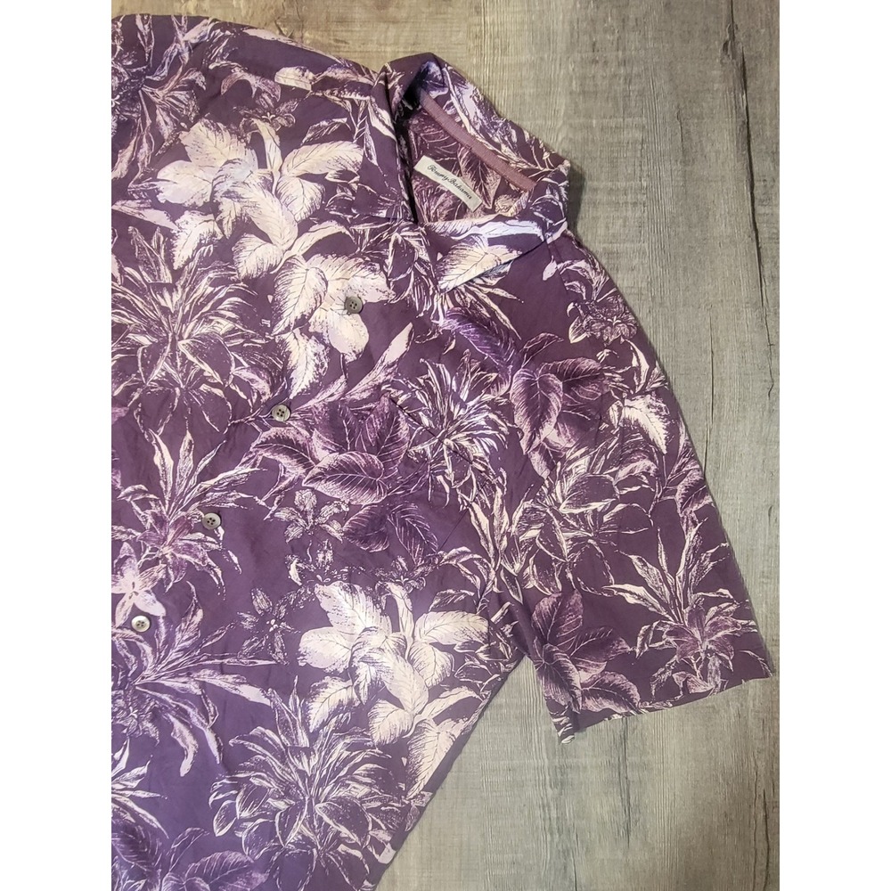 Tommy Bahama Mens Purple 100% Silk Tropical Floral Aloha Camp Shirt Medium EUC